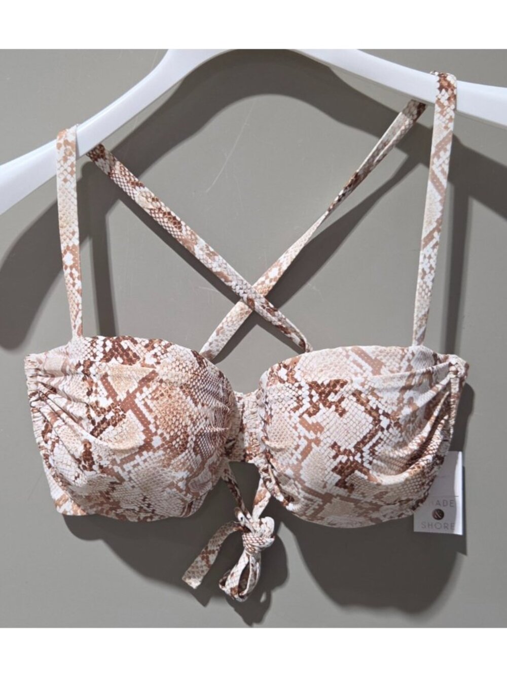 Shade & Shore Brown & Cream Snakeskin Print Underwire Bikini Swim Top - Size 36B